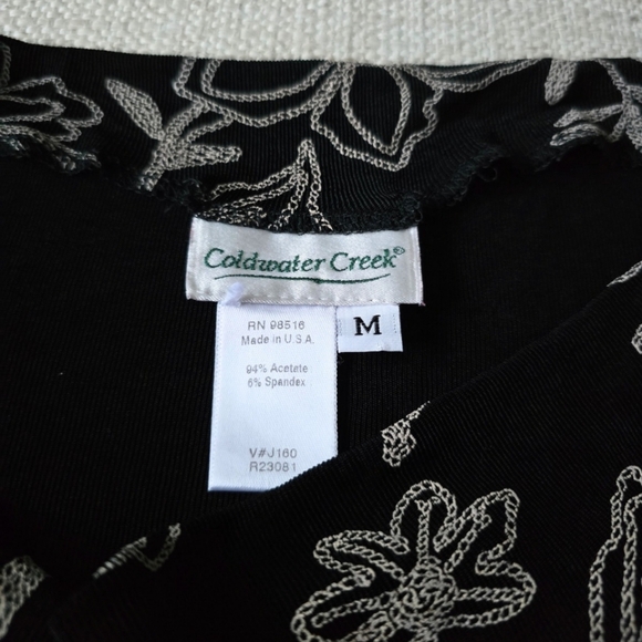 Coldwater Creek 90s Embroidered Floral Blouse Black White Long Sleeve Medium - Picture 4 of 5